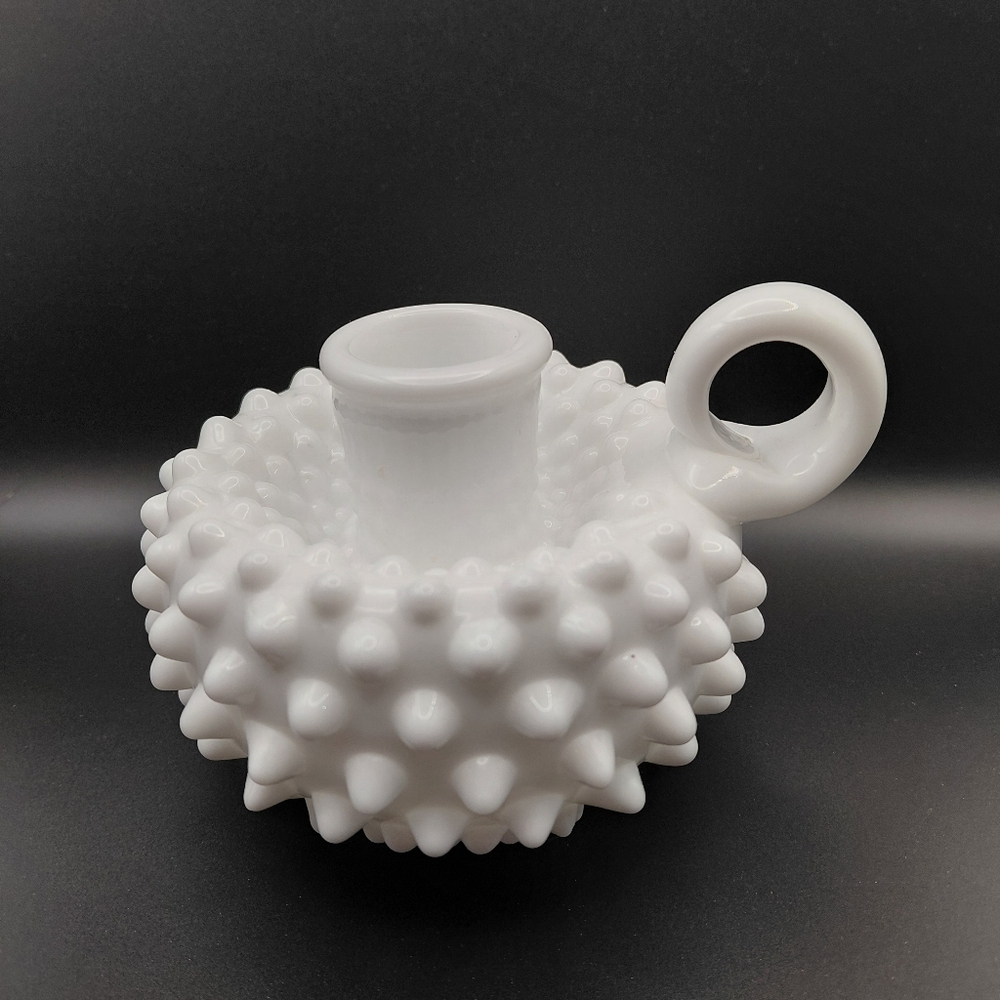 Vintage Fenton Hobnail White Milk Glass Finger Loop Candle Holder